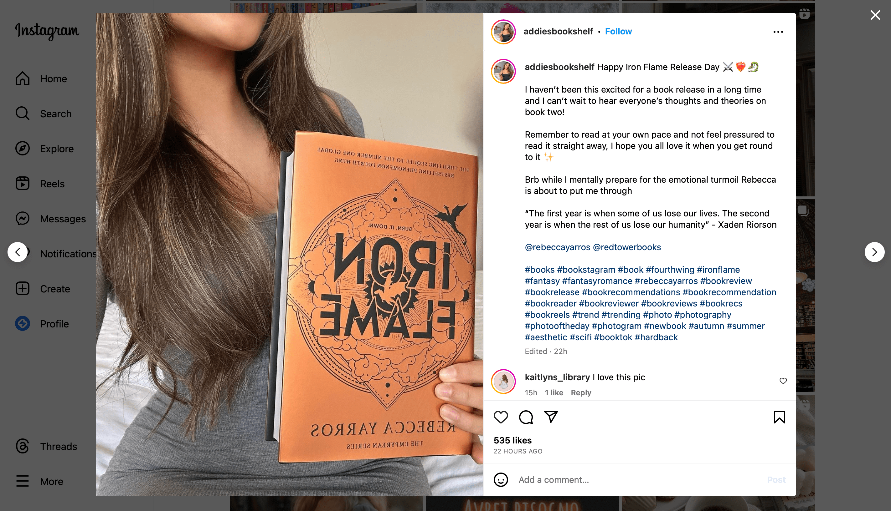 An example of an influencer's post about a upcoming book