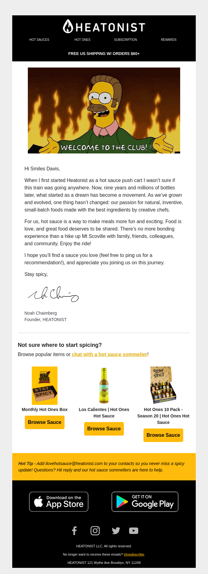 Personalised welcome email example