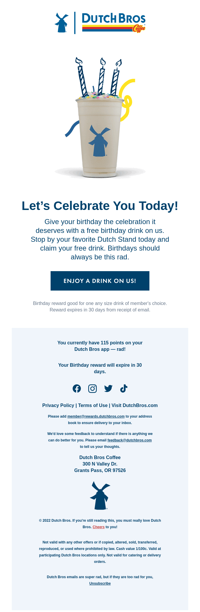 Personalised birthday email example